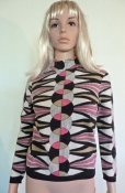60s Turtleneck Sweater Op Art Mid-Century Modern Geometric Print Petite
